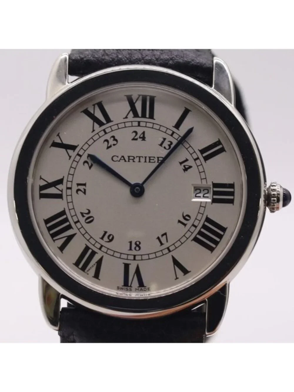 Cartier Guaranteed Ronde Solo de Quartz Date Silver Dial Watch